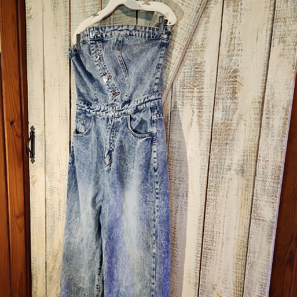 SHEIN Light Blue Denim Jumpsuit